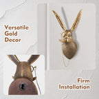 UITWMKTG Gold Rabbit Head Wall Decor - Modern Animal Wall Sculpture, Bunny Wall Art for Living Room, Bedroom, Office, Gold Wall Hanging Home Decoration - Image 3