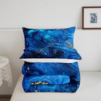 Ombre Blue Marble Bedding Set King, Black And Blue Marble Comforter Set for Boys Girls Teens Adult, Abstract Ocean Wave Fluid Duvet Set with Golden Sequins, Modern Aesthetic Liquid Quilted Comforter - Image 5