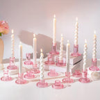 Hewory Pink Taper Candle Holders Bulk: 24PCS Glass Candlestick Holders by Hewory