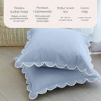 BEBE BASK Scalloped Pillow Cover Set of 2, 18x18, Cotton - Sky Blue/White - Image 3