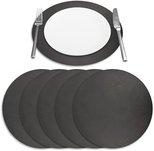 Placemats Set of 6 – Round 15” Faux Leather Table Mats for Dining, Heat Resistant & Non-Slip Washable Table Decor, Indoor, Outdoor, Dining Table Set for 6, Modern Kitchen & Holiday Use,Black - Image 6