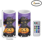 Halloween Flameless Candles with Remote, 2 Pack LED Battery Operated Candles for Halloween Party Multicolor Flameless Electric Pillar Candle with Black Cat Ghost - Image 3