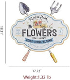Vintage Metal Garden Sign, Decorative Wall Decor with Shovel & Rake Accents - "Market Fresh Flowers" Rustic Farmhouse Wall Art for Outdoor, Porch, Patio, 18.3" x 17.72" - Image 6