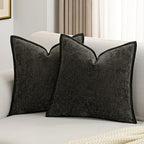 FUTEI Pack of 2 Chenille Soft Throw Pillow Covers 22x22 Inch, Black by FUTEI
