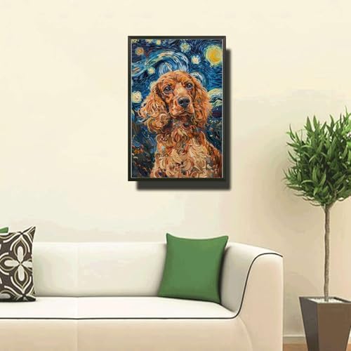 Metal Sign Vintage Tin Sign Cocker Spaniel Starry Night Cocker Lively Cocker in Night for Home Garden and Seasonal Celebrations Corrosion Resistant Aluminum 6×8 Inches with Metal Frame - Image 2