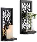 Black Gothic Wall Candle Sconces Set of 2 with Real Glass Mirror by Walasis