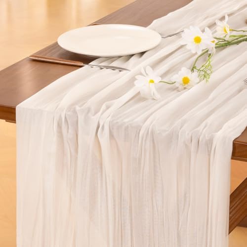 Cheesecloth Table Runner White Fall Boho Wedding Birthday Party Home Decor by Socomi