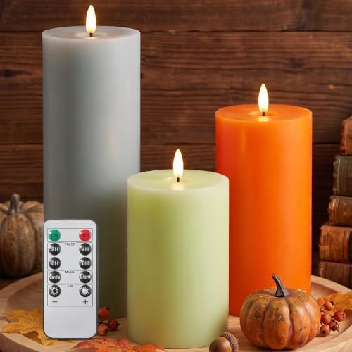 3 Pcs 6/8/12" Fall Colorful Flameless LED Candles Decorations for Home by Retisee