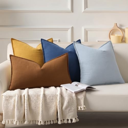 decorUhome Fall Sky Blue Linen Throw Pillow Covers 20x20 Set of 2 - Image 7