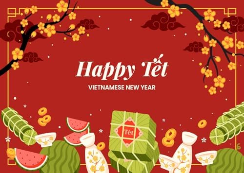 BELECO 15x8ft Fabric Happy TET Vietnamese New Year Backdrop TET Decorations Red Lunar New Year Background Asian New Year Party Decorations Holiday Photoshoot Studio Props - Image 5