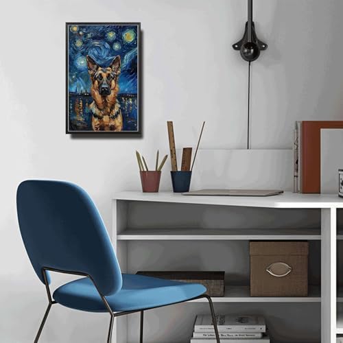 Metal Sign Tin Sign Vintage Wall Art German Shepherd Starry Night Shepherd Loyal Shepherd in A Night Sky for Home Farm and Seasonal Displays Rustproof Aluminum 12×16 Inches with Metal Frame - Image 5
