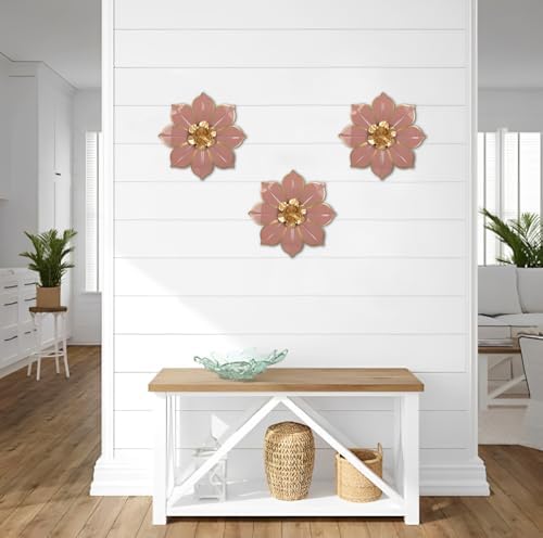 Villa Como Set of 3 Pink and Gold Metal Flowers Wall Art Decor 10" - Image 4