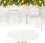 Janinka 15 Pcs Angel Feather Wing Christmas Tree Decors, 2 Feather Wings Topper with Aureole Headband, 1 White Plush Xmas Tree Skirt, 12 Wings Christmas Ornaments for Home Wedding Decor - Image 4