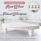 Corner Pedestal Stand Rustic Decor Riser for Display - Farmhouse Wood Rounded Beaded Tray for Kitchen and Bathroom Countertop Organizer, Coffee Bar, Plant Stand with Removable Feet (Rustic White) - Image 2