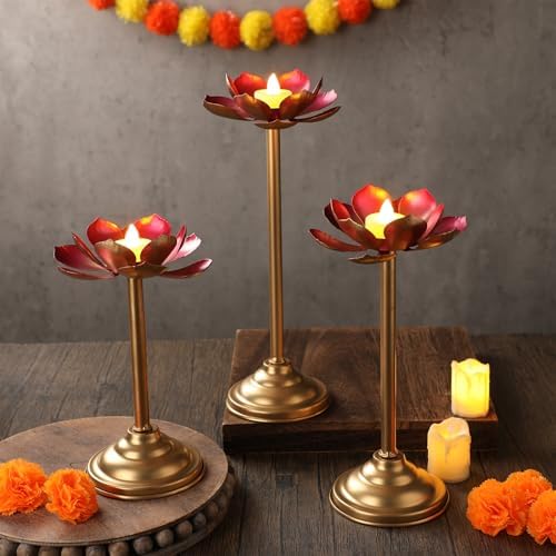 LemonRoad 3 Pcs Diwali Lotus Shaped Candle Holder for Indian Diwali Pooja by Unknown