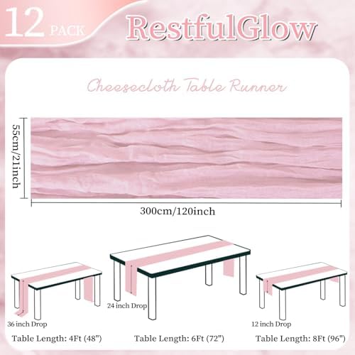 12 Pack Pink Cheesecloth Table Runner 10Ft 23 x 120 Inch - Image 2