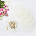 IcosaMro Round Woven Placemats Set of 12 for Dining Table, 15 Inches Paper Boho Decorative Circle Place Mats for Wedding Christmas Thanksgiving Day Holiday Dinner (White) by IcosaMro
