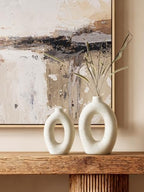 LE TAUCI Ceramic Vases Set of 2, Cream Hollow Donut Flower Vases, Nordic Boho Decor Decorative Centerpiece for Living Room, Table, Shelf, Mantel, Warm Ivory Speckled (H10.5”xW8.5”) - Image 3