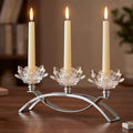 Crystal Lotus Taper Candle Holders, 3 Arms Metal Crystal Candlesticks, Decorative Flower-Shaped Candle Holders for Dining Table Centerpiece, Wedding, Home & Holiday Decor (Clear, 3 Arm) by KOLNLALA