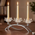 Crystal Lotus Taper Candle Holders, 3 Arms Metal Crystal Candlesticks, Decorative Flower-Shaped Candle Holders for Dining Table Centerpiece, Wedding, Home & Holiday Decor (Clear, 3 Arm) by KOLNLALA