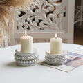 NIKKY HOME Farmhouse Beaded Wooden Pillar Candle Holders Set of 2, White by NIKKYHOME