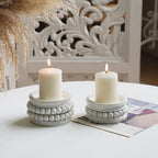 NIKKY HOME Farmhouse Beaded Wooden Pillar Candle Holders Set of 2, White by NIKKYHOME