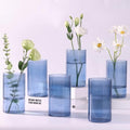 Glass Cylinder Vase 6 Inch Tall- Blue Ribbed Decor for Wedding Centerpieces by TripodBird