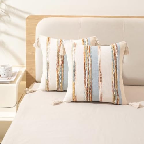 Boho Throw Pillow Covers Tufted Farmhouse Pillowcase with Tassels - Image 5
