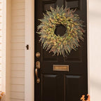 26" Artificial Fall Eucalyptus & Ferns Wreath for Front Door (Green Orange) - Image 3