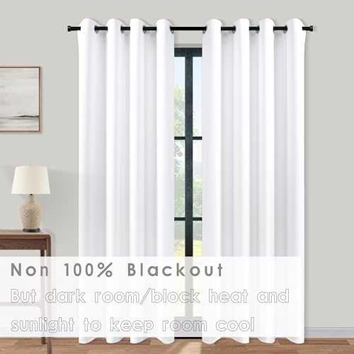 KOUFALL Extra 84 Inch Wide White Curtains for Living Room, 84 Inches Long Room Darkening Semi Blackout Grommet Thermal Insulated Bedroom Curtains Drapes 84 Inch Length 1 Panel - Image 6