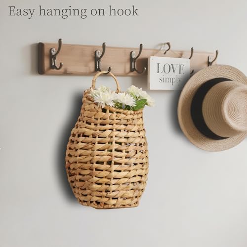 YRMT Water Hyacinth Woven Hanging Basket Wall Hanging Basket Decorative Front Door Basket Decor for Flower Plants Boho 15" x 10" - Image 3