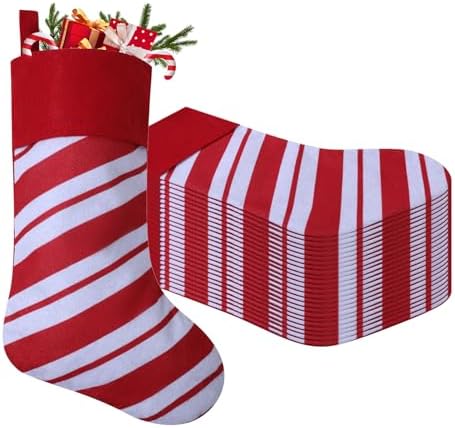 24 Pack Candy Cane Christmas Stockings, 19 Inches Red and White Christmas Stockings for Family Christmas Holiday Decorations by Tokforty