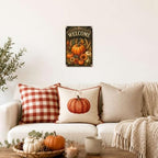 Decorative Tin Sign Vintage Metal Tin Sign Welcome Pumpkins Sunflowers Wheat Ornate Wood Background Autumn Wall Decor for Entryway Living Room 6×8 Inches with Metal Frame - Image 5