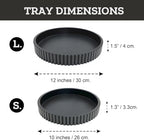 Modern Table Round Decorative Trays 2pcs Home Decor - Circle Coffee Table Centerpiece Set 12"/10" - Wooden Black Ottoman Tray with Fluted Edge - Image 2