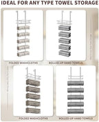Aetyord Hanging Towel Racks for Bathroom No Drill - Over The Door 6-Tier Bath Towel Storage Organizer for Small Bathrooms-Back Door Large Tiered Towel Holder Hanger for Rolled Towels RV Camper Silver - Image 5