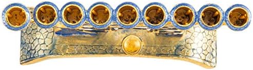 Matashi Hand Painted Blue Enamel Menorah Candelabra Embellished with - Image 4