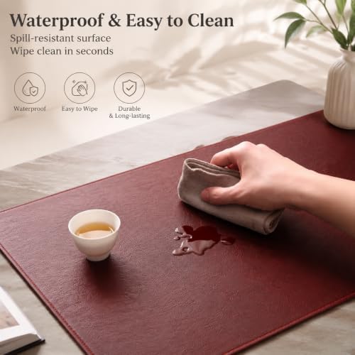 Red Faux Leather Table Runner Waterproof Heatproof for Christmas 36 inch - Image 3