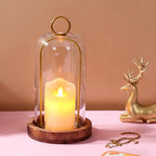 12" High Versatile Vintage Brass Metal Candle Holder with Handmade Sturdy Glass Dome and Natural Wooden Base for Pillar Candle & Plants, Industrial, Farmhouse, Shabby Chic, Display Cloche Bell Jars - Image 3