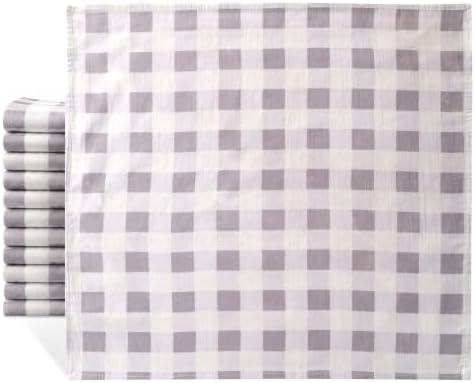 Cloth Napkins Set of 12, 100% Cotton Reusable Gingham Printed Dinner Napkins, 18x18 Inch Washable Table & Kitchen Napkins for Home, Dining, Entertaining, Cloud Gray & White by IVYHERITAGE