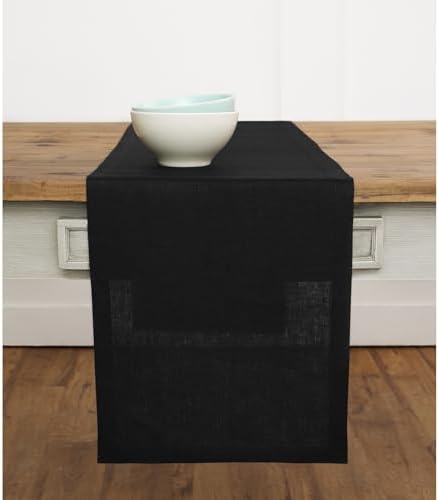 Solino Home 100% Pure Linen Table Runner Black Extra Long, Fete 14 x 132 in by SolinoHome