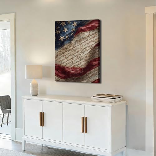 Ship Next Day - American Patriotic Wall Art Framed Canvas, Vintage US Flag and Constitution Painting Print, Rustic Farmhouse Americana Decor for Living Room Office Bedroom, Made in USA - Image 3