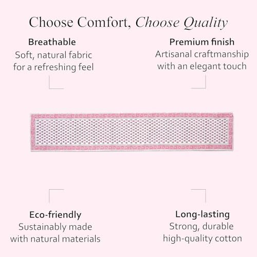 CPC Pink Sapphire Block Print Cotton Table Runner 16x90 Inch Long Runner - Image 5