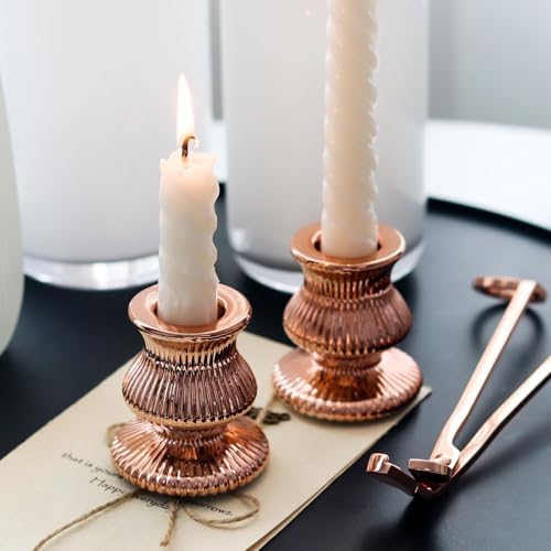 WDHODEC Pink Gold Candlestick Holders 12PCS Glass Taper Candle Holders for Table Centerpiece Colorful Candle Sticks for Spring Wedding, Party and Festival Decoration - Image 3