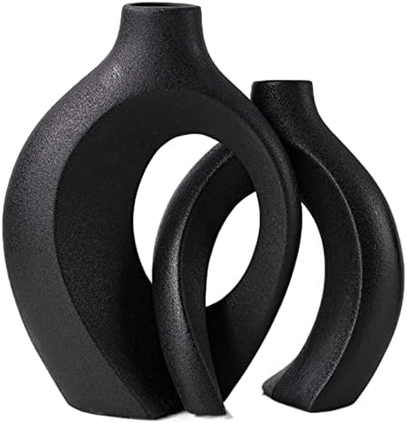 Levvohd Snuggle Hollow Ceramic Vase Set of 2 Minimalist Home Table Decor by 100hand-madeworks