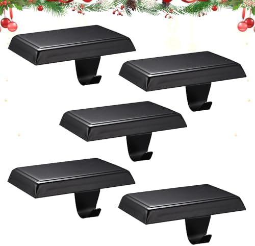Christmas Stocking Holders for Mantle, Weighted Stocking Hangers, Christmas Stocking Hooks for Tables Window Fireplace Mantle Decoration(Black,5PCS) by popamaz