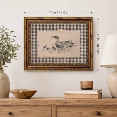 Gold Framed Duck Wall Art, Farmhouse Gingham Canvas Print, 16x12 - Image 5