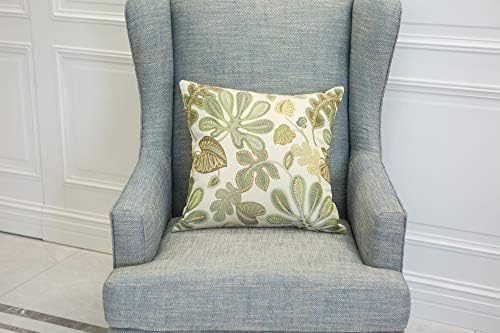 Mika Home Set of 2 Jacquard Tropical Leaf Pattern Throw Pillow Covers Decorative Pillowcase 22X22 Inches,Green Cream - Image 3