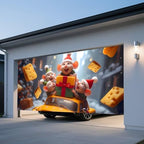 Christmas Garage Door Banner – Winter Scene with Cute Little Mouse, Cheese, Cars & Snow Decorations, Large Waterproof Reusable Outdoor Holiday Mural for Xmas Decorations,C,16 x 7ft/4.8 x 2.1m - Image 6