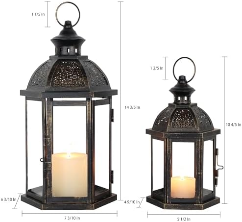 Large Lantern Decorative Outdoor & Indoor, Set of 2 (15’’&11’’) Metal Candle Lanterns Decor, Vintage Hanging Candle Holder for Front Porch Patio Wedding Farmhouse Home, Spring Decoration - Image 4
