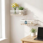 TJ.MOREE Small Metal Wire Basket, Decorative Wood Base Organizer for Bathroom, Kitchen, Basket for Toilet Paper Storage, Sugar Packet, Coffee Syrup, Guest Towel Napkin, White 2-Pack - Image 6
